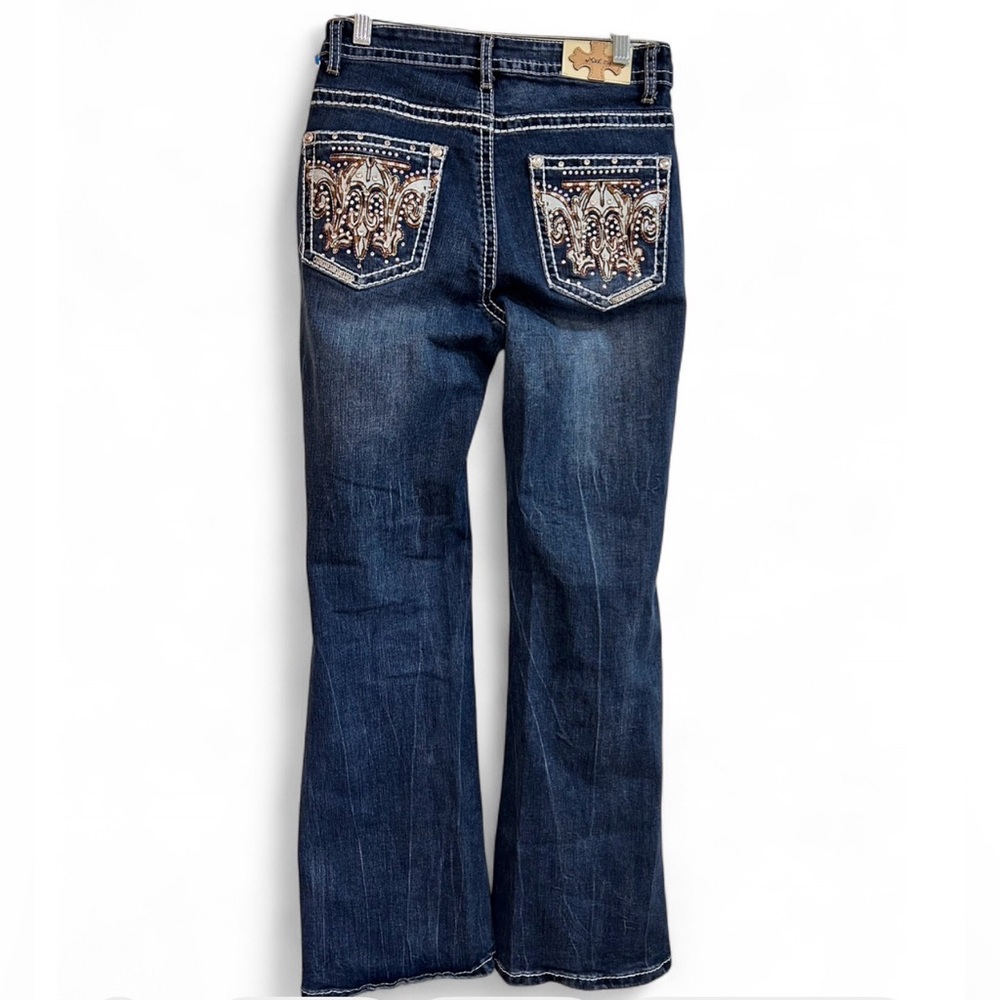 Machine Indigo Flare Jeans with Pocket Embroidery